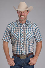 Karman Mens SS Turquoise Plaid Shirt