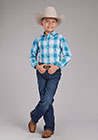 Roper Boys LS Blue Sky Plaid Shirt