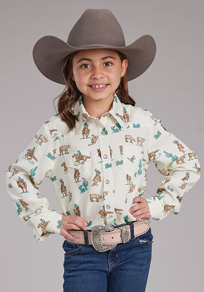 Roper Girls LS Cowboy Print Shirt