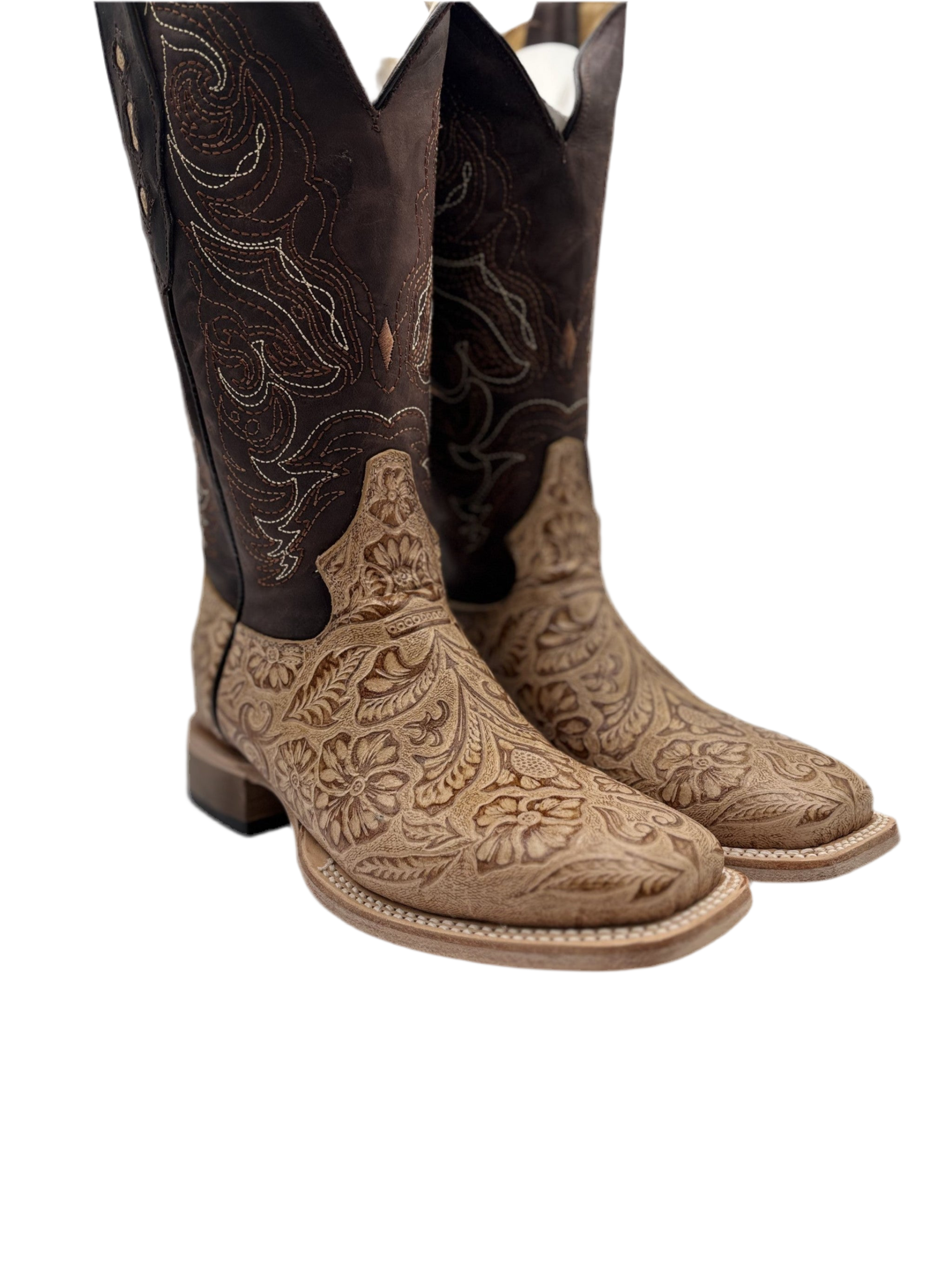 CT Wms Floral Tooled Brown Tan Boot Q452
