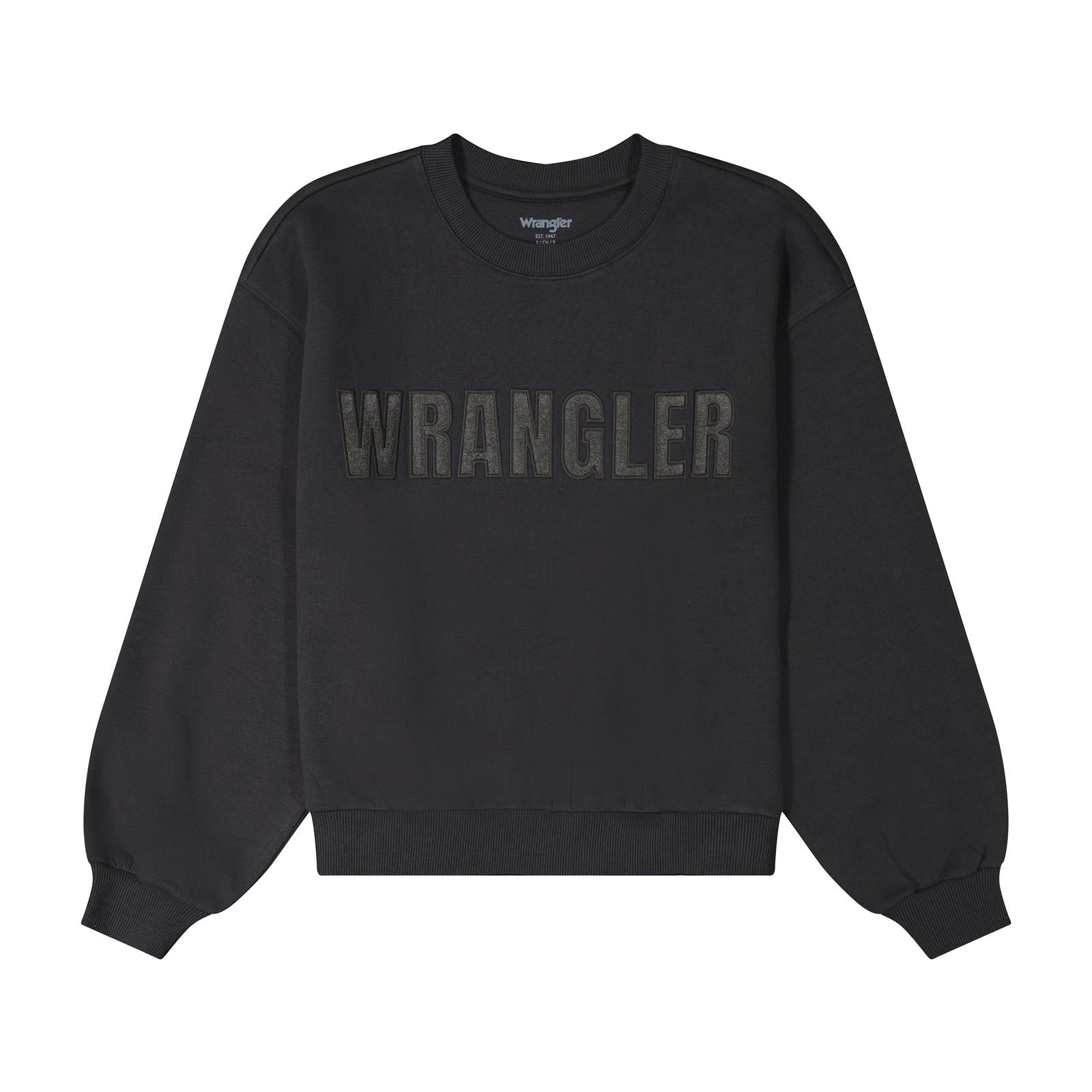 Ladies black Canyon Pullover with Wrangler across the front