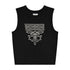 Black sleeveless sweater vest with decorative boot stitch pattern on the front