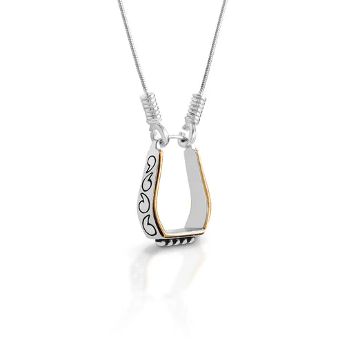 Engraved sterling silver Stirrup Necklace 