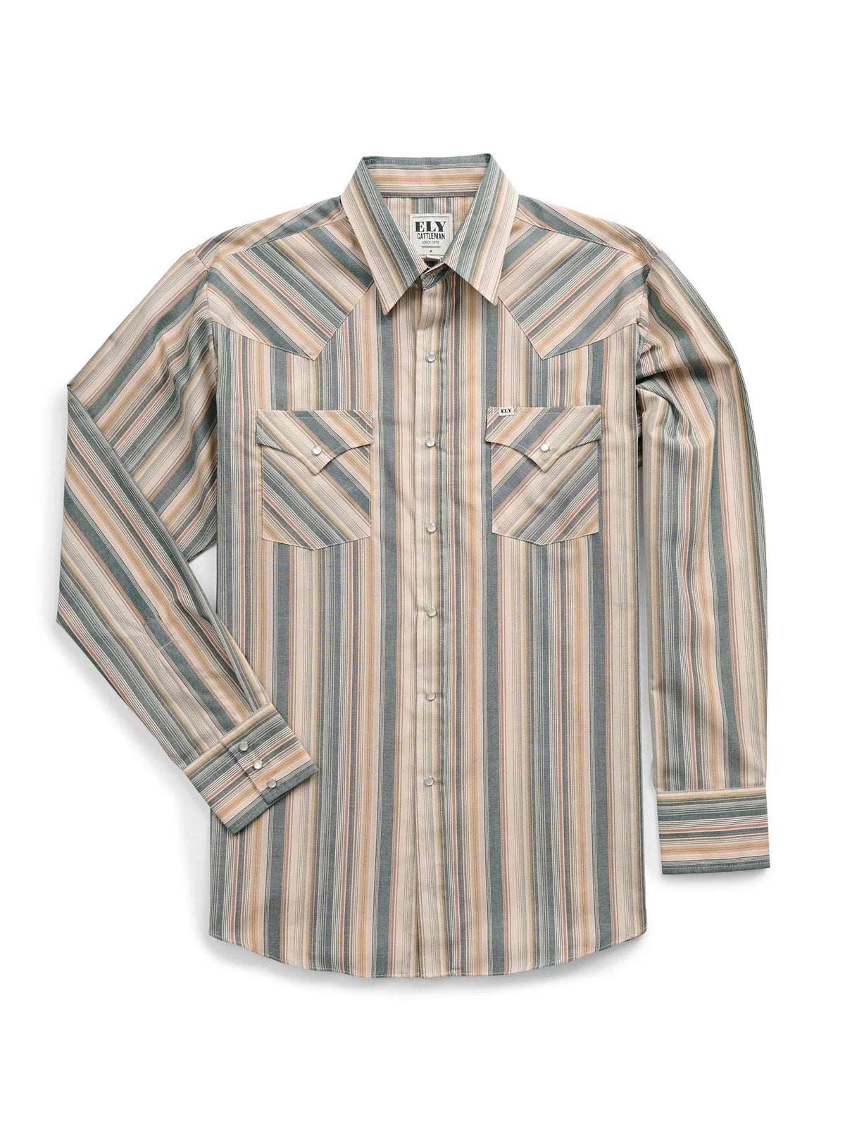 Ely Mens LS Textured Stripe Snap Shirt 2029325