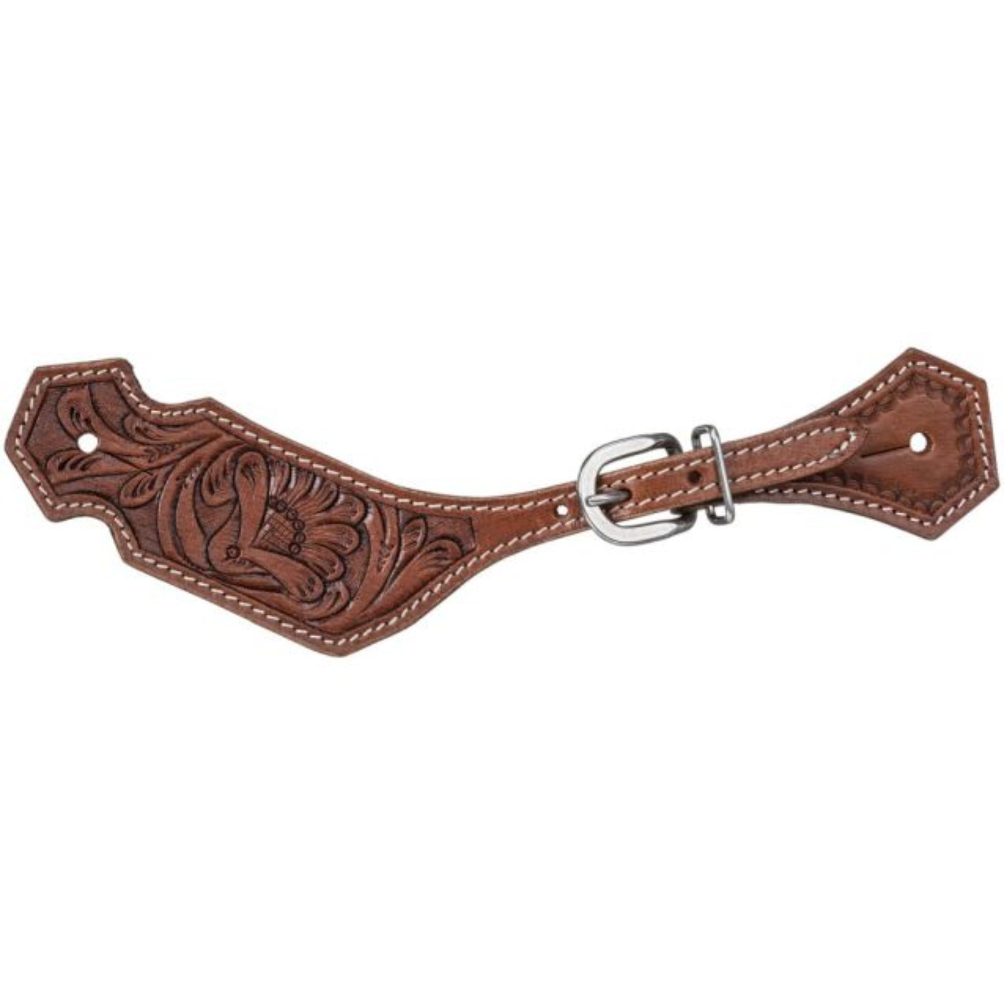 Brown leather spur strap with Floral designs 