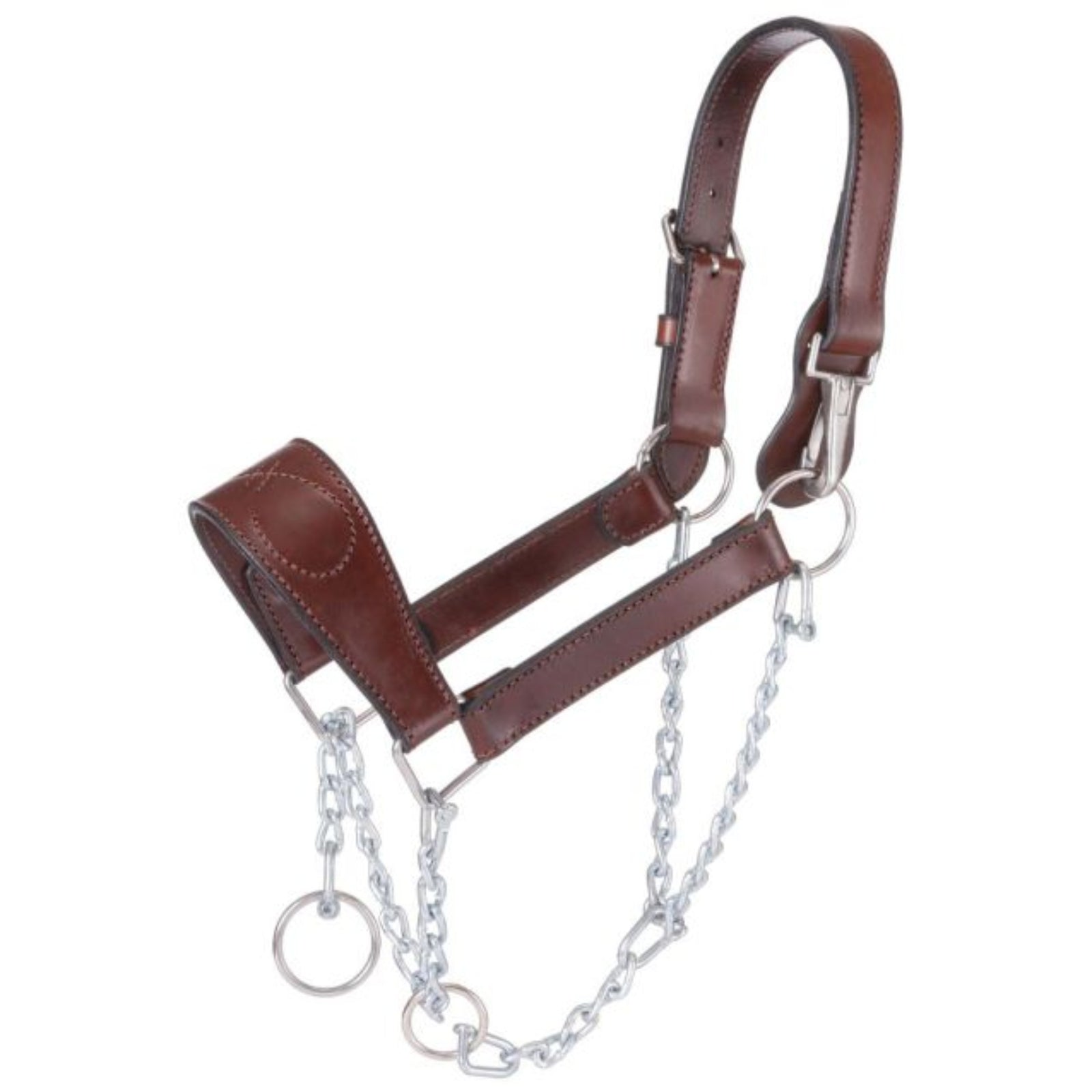 This rich leather mule halter features sturdy stainless steel hardware throughout making it durable enough for everyday use.