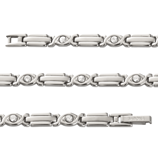 Sabona Lady Executive Silver Gem Magnetic Bracelet – Stainless Steel & Cubic Zirconia