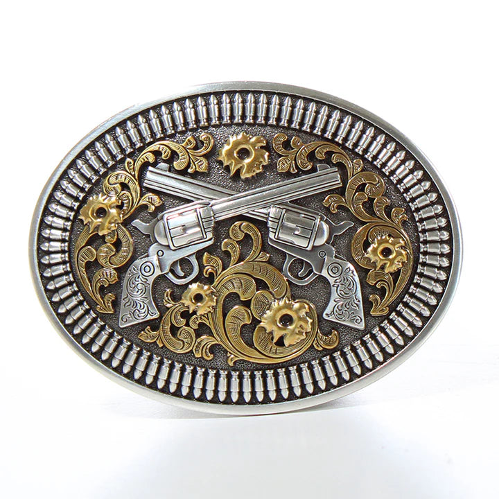 Nocona Mns Oval Floral Revolvers Buckle 37009