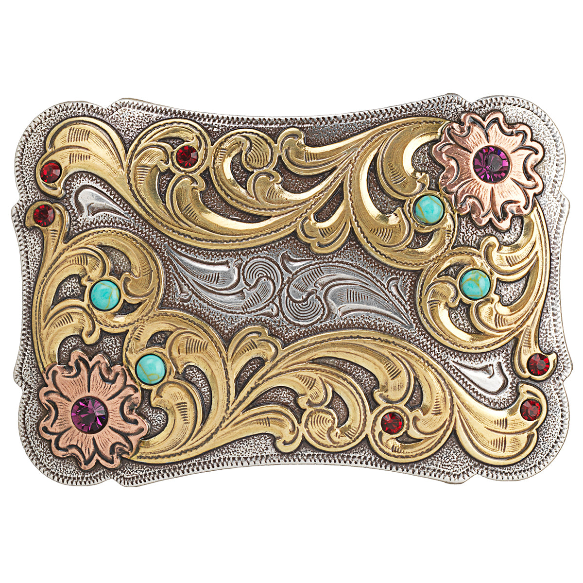 BR Ladies Rectangle Buckle Stone Accents Multicolor 37935
