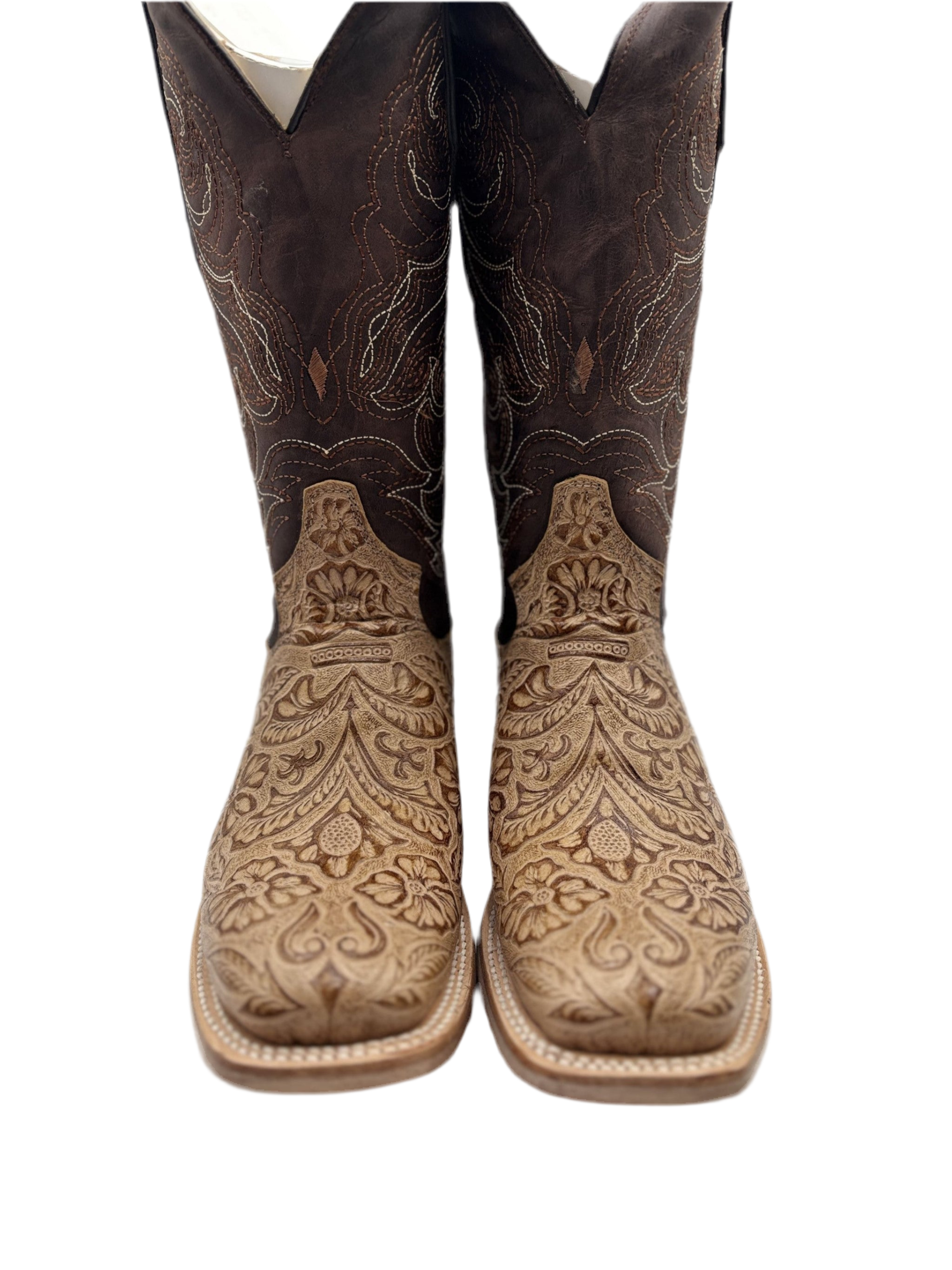 CT Wms Floral Tooled Brown Tan Boot Q452