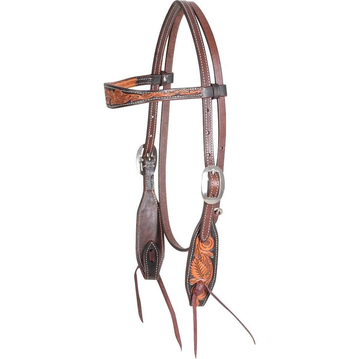 Floral Tooled Edge Headstall with browband HBB21FTDE