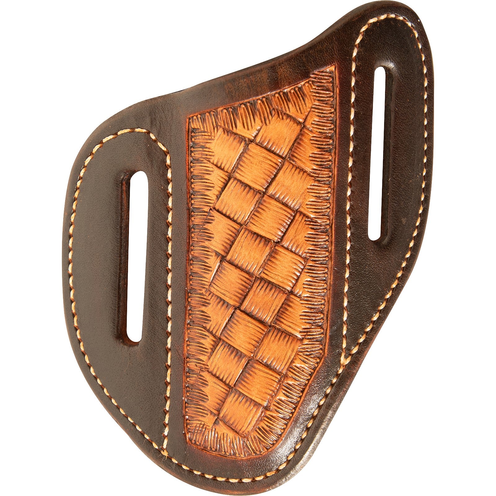 Brown leather holster with woven pattern 