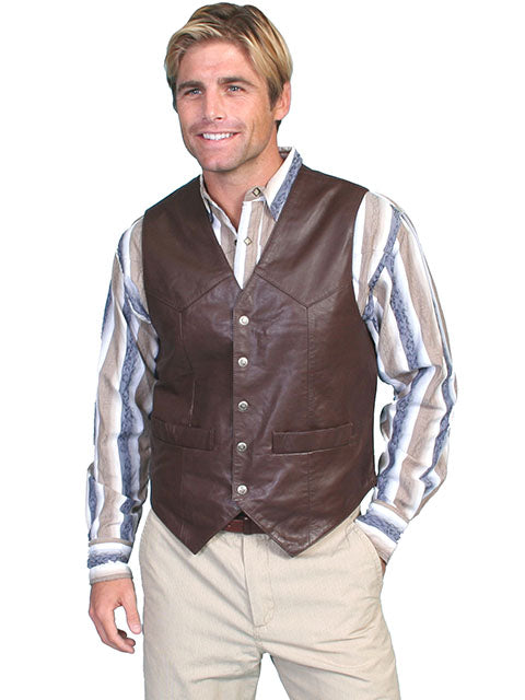 Scully Mens Brown Snap Front Leather Vest 507 143
