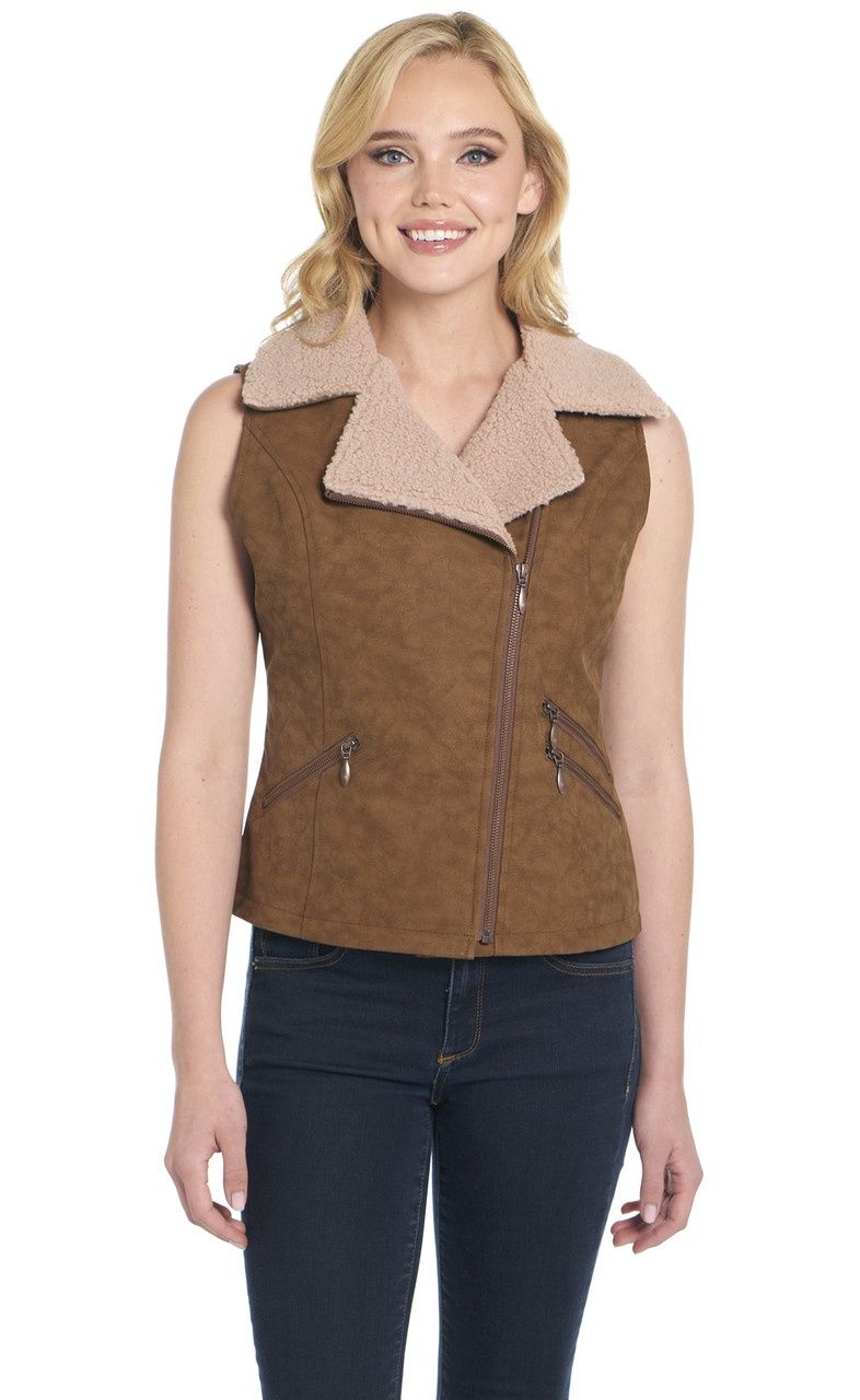 Criple Creek Dist. Faux Leather Aviator Vest CW8139