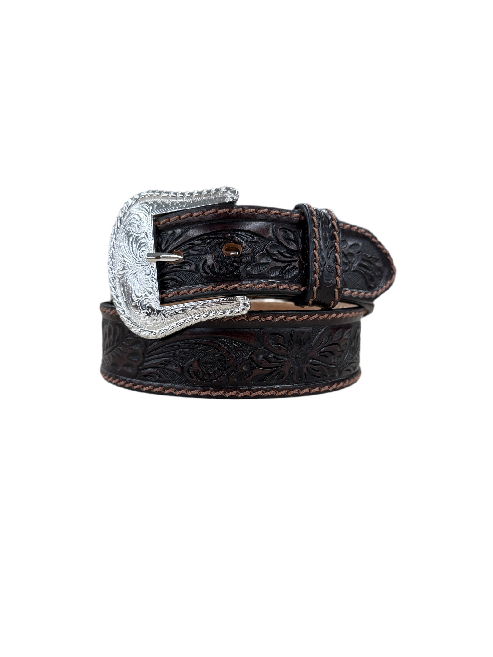 Chocolate Floral Hand Tooled Belt C40068