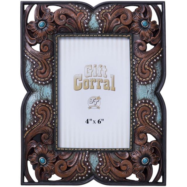 Tough 1 Floral Leather Picture Frame with Turquoise