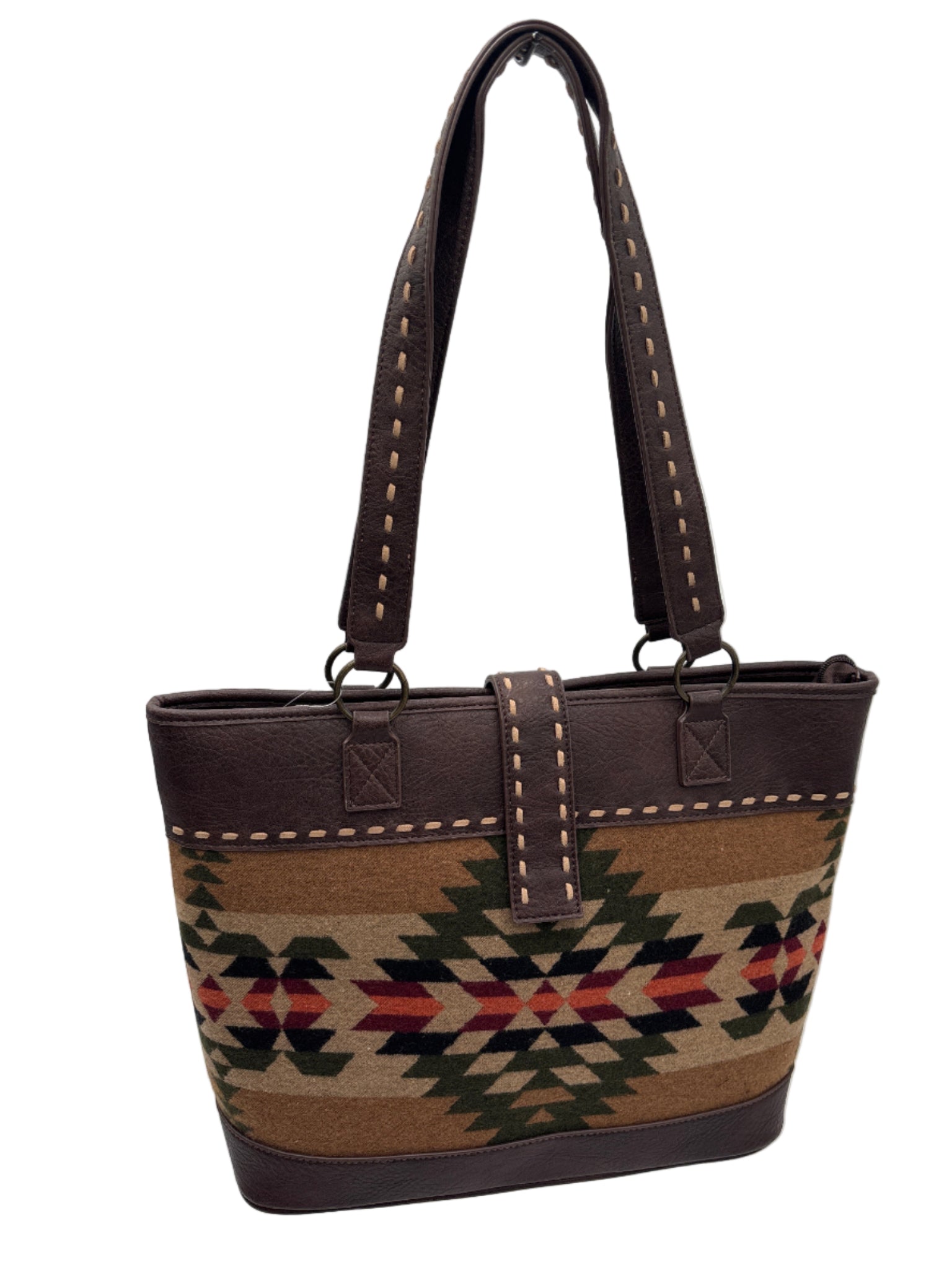 Tote bag with patterned brown leather 