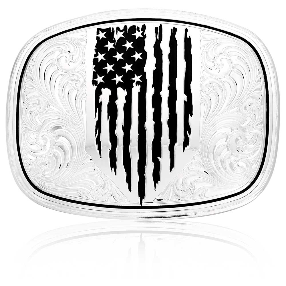Silver Belt Buckle with american flag