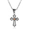 Silver cross pendant necklace on a white background