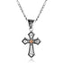Silver cross pendant necklace on a white background