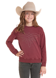 Girls Boot Stitch Pullover Burgundy