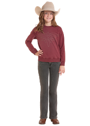 Girls Boot Stitch Pullover Burgundy