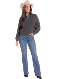 Wmns Studded 1/4 Zip Black Pullover
