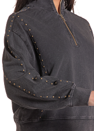 Wmns Studded 1/4 Zip Black Pullover