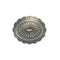 A silver-colored metal oval diamond-shaped sunburst buckle for belts or straps.