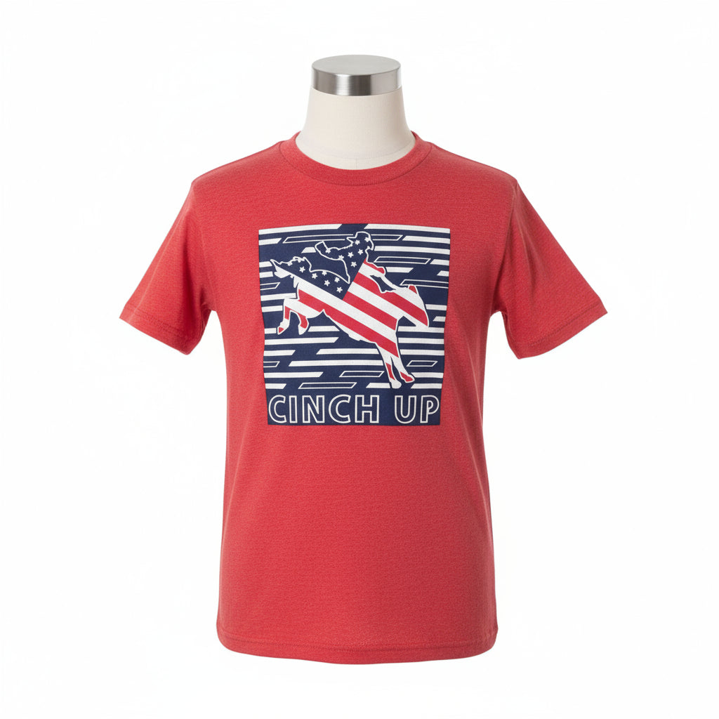Boys Red Cinch T-shirt with American Flag