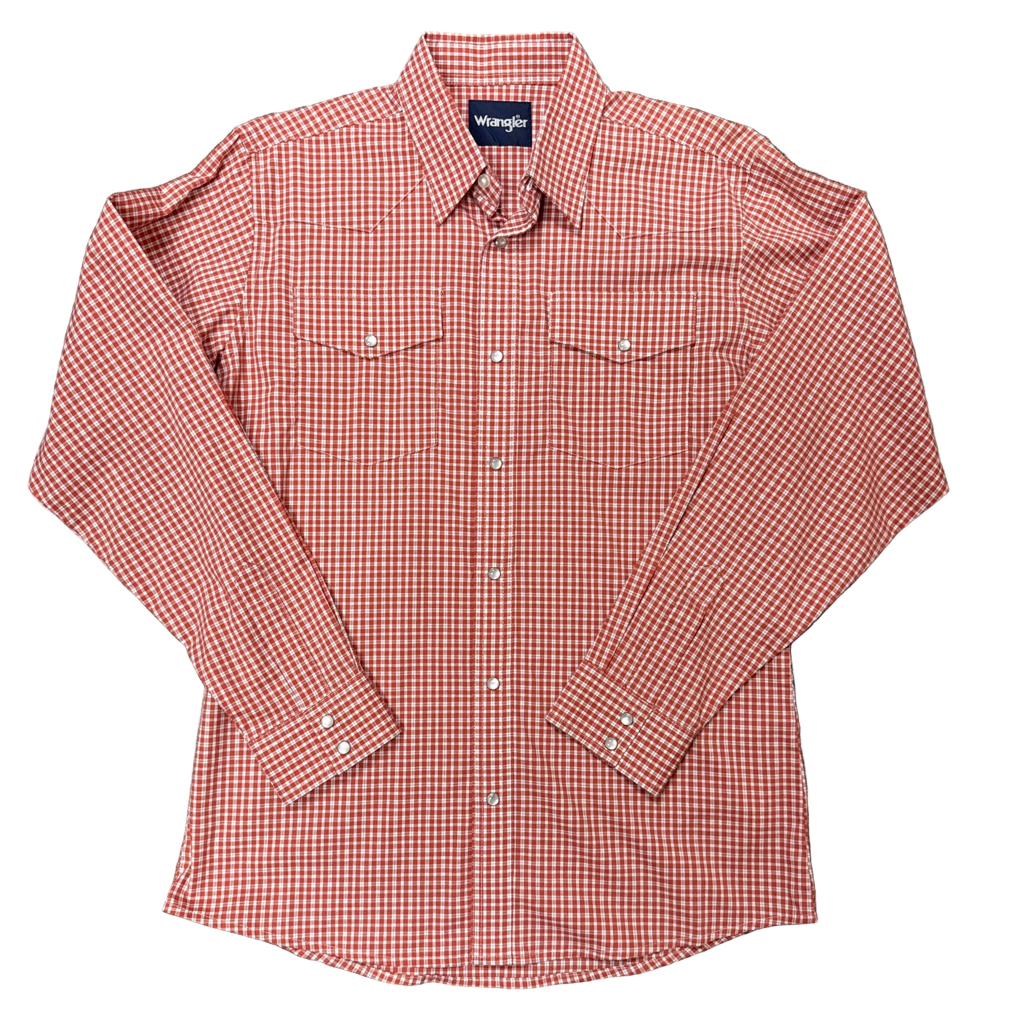 Boys red plaid western shirt with pearl snaps