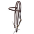 A dark brown leather horse bridle with brass hardware with Wickett-Craig Harness Leather