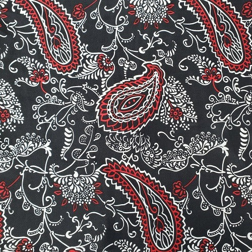 Charmeuse Paisley Black - White and Red