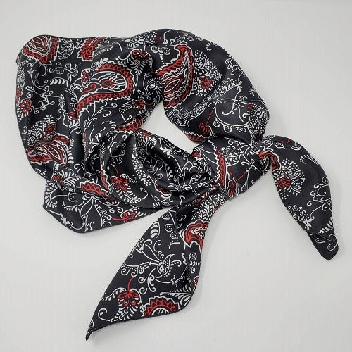 Charmeuse Paisley Black - White and Red