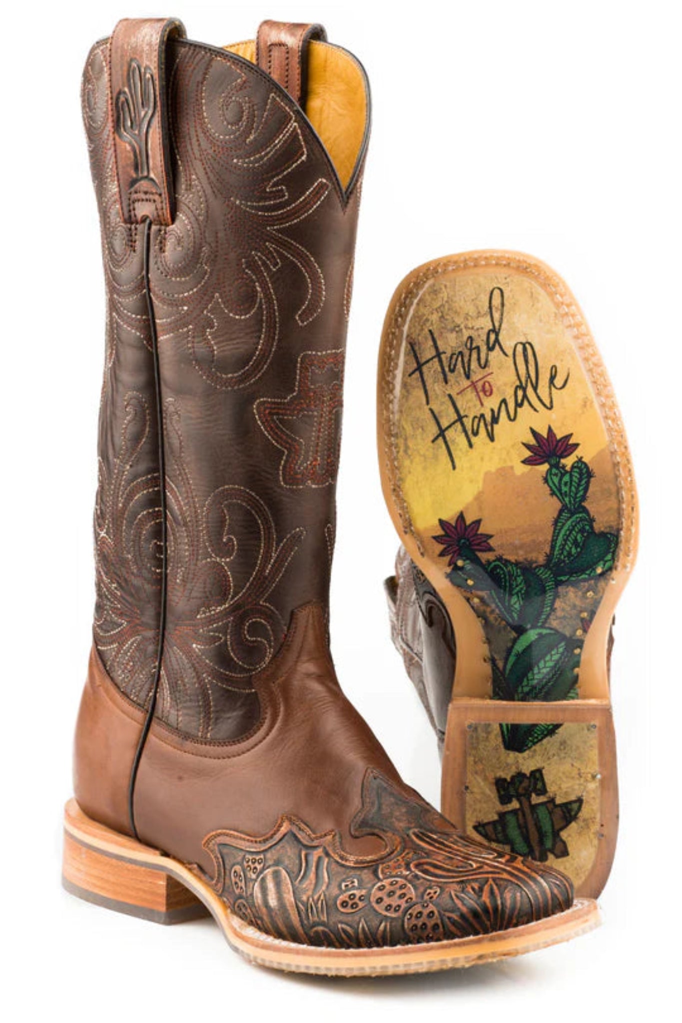 Women's boots with cactus tooled into the top of the scare toe 
