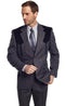 A man wearing a heather black 'Boise' sport coat with a single peak front, double peak back, poly suede yokes, and embroidered arrowheads. 