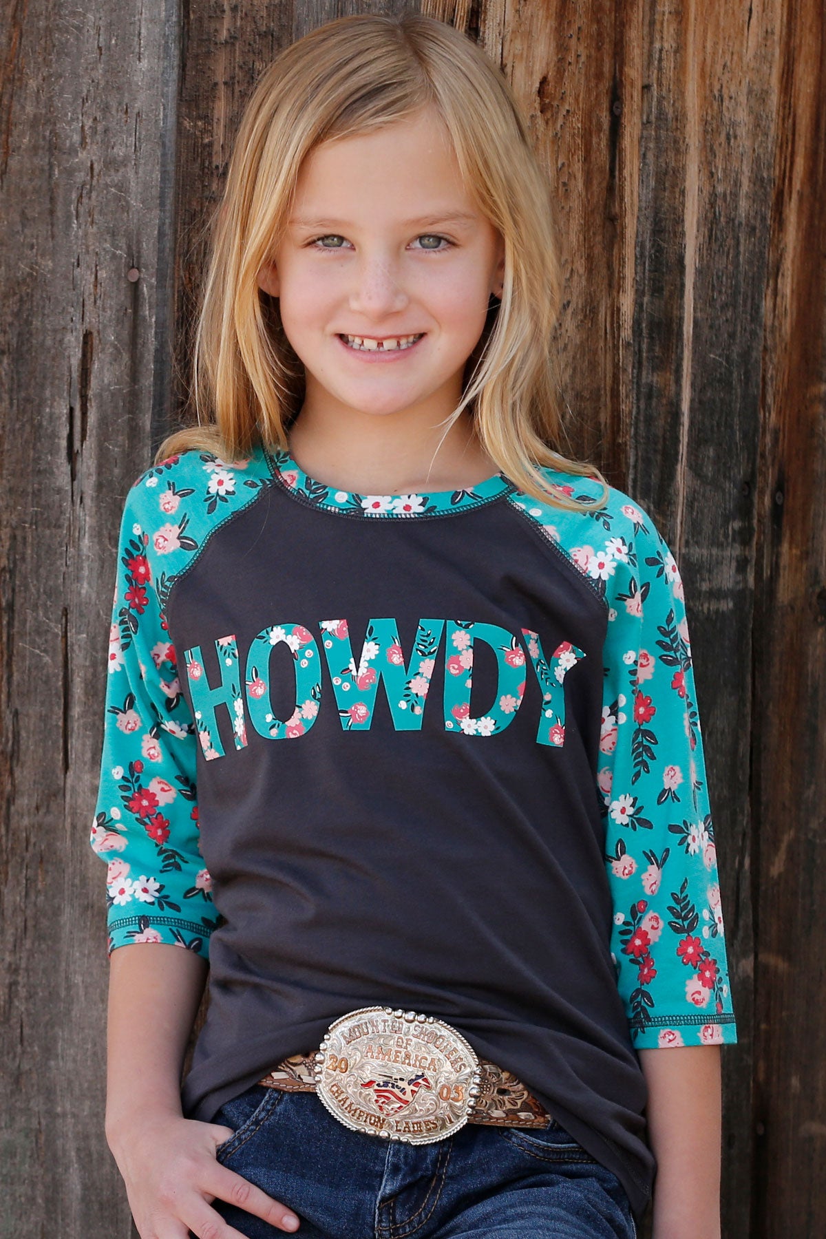 Girls Black Howdy Raglan T-Shirt