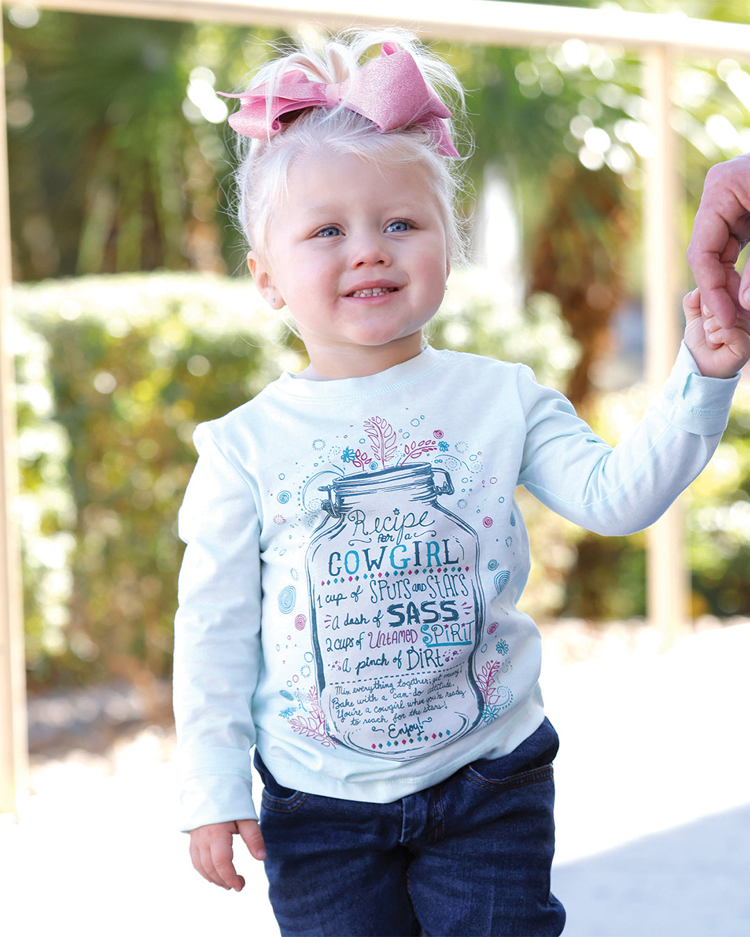 Girls Toddler light blue long sleeve Tee Shirt with Cowgirl Sass print on front