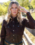 Ladies long sleeve brown Corduroy "Classic Fit" Western Shirt with diamond snaps