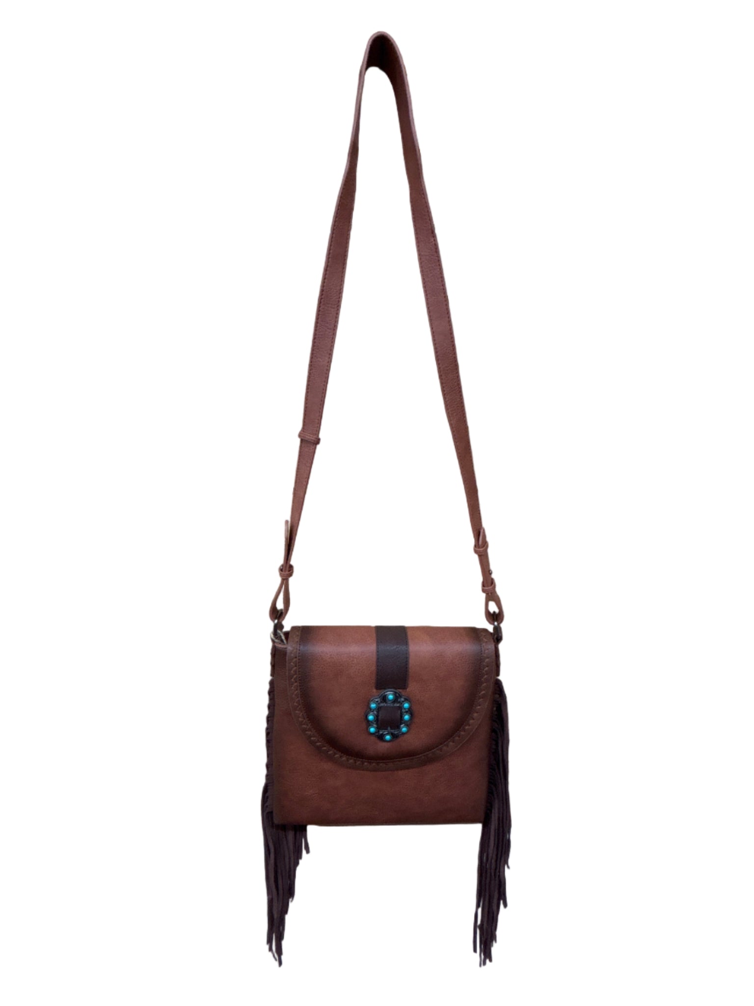 Brown leather bag with fringe 