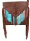 Brown leather bag with colorful striped pattern 