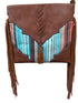 Brown leather bag with colorful striped pattern 