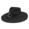 A black wool hat with a 3 1/2 inch pinch-front crown and a 3 3/4 inch floppy downturned brim, featuring a matching black hatband buckle with the Charlie 1 Horse logo.