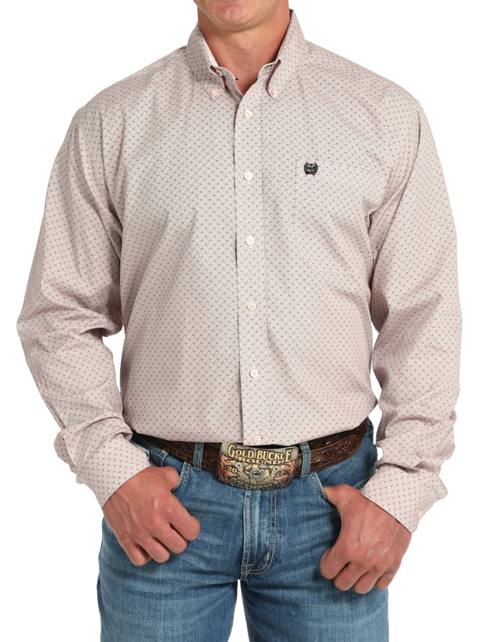 Men's Cinch Long Sleeve Print Pink Shirt
