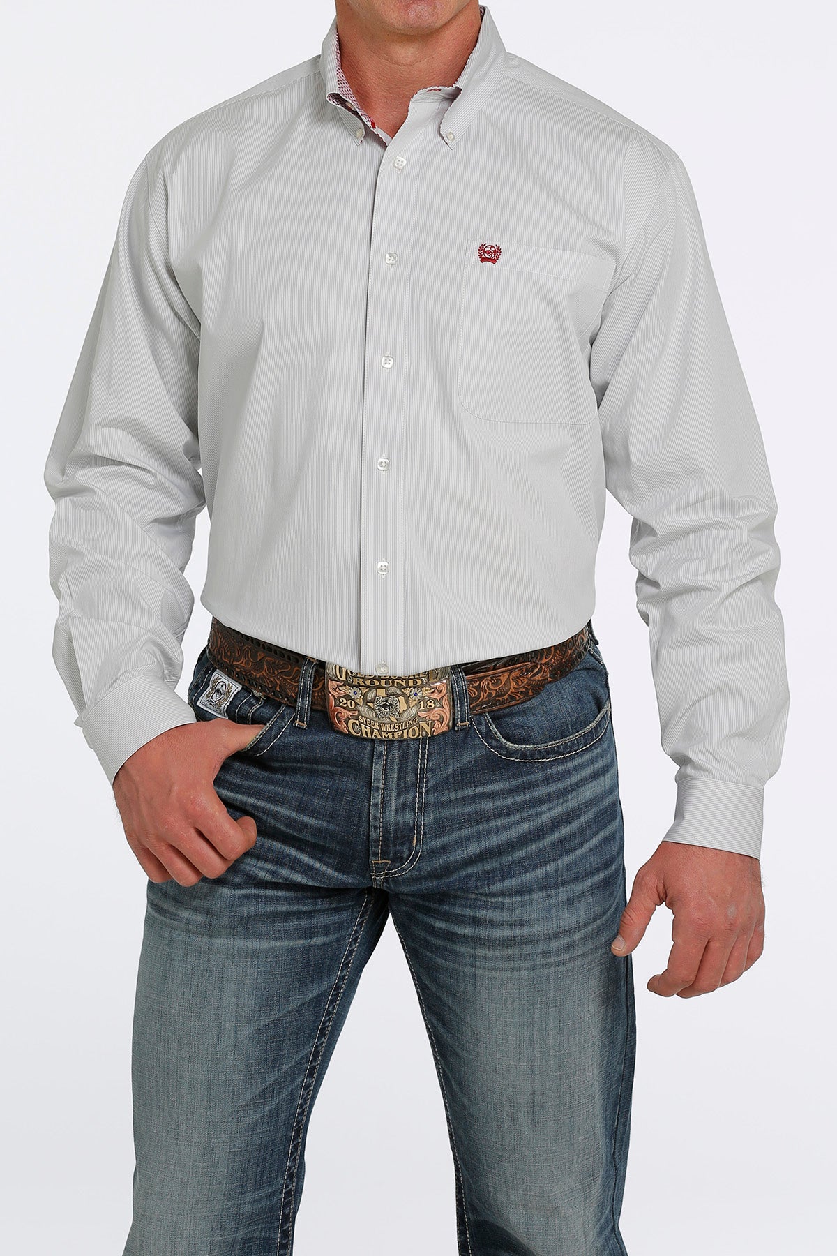 Men's Cinch Long Sleeve Western Shirt with buttons and Cinch logo on pocket