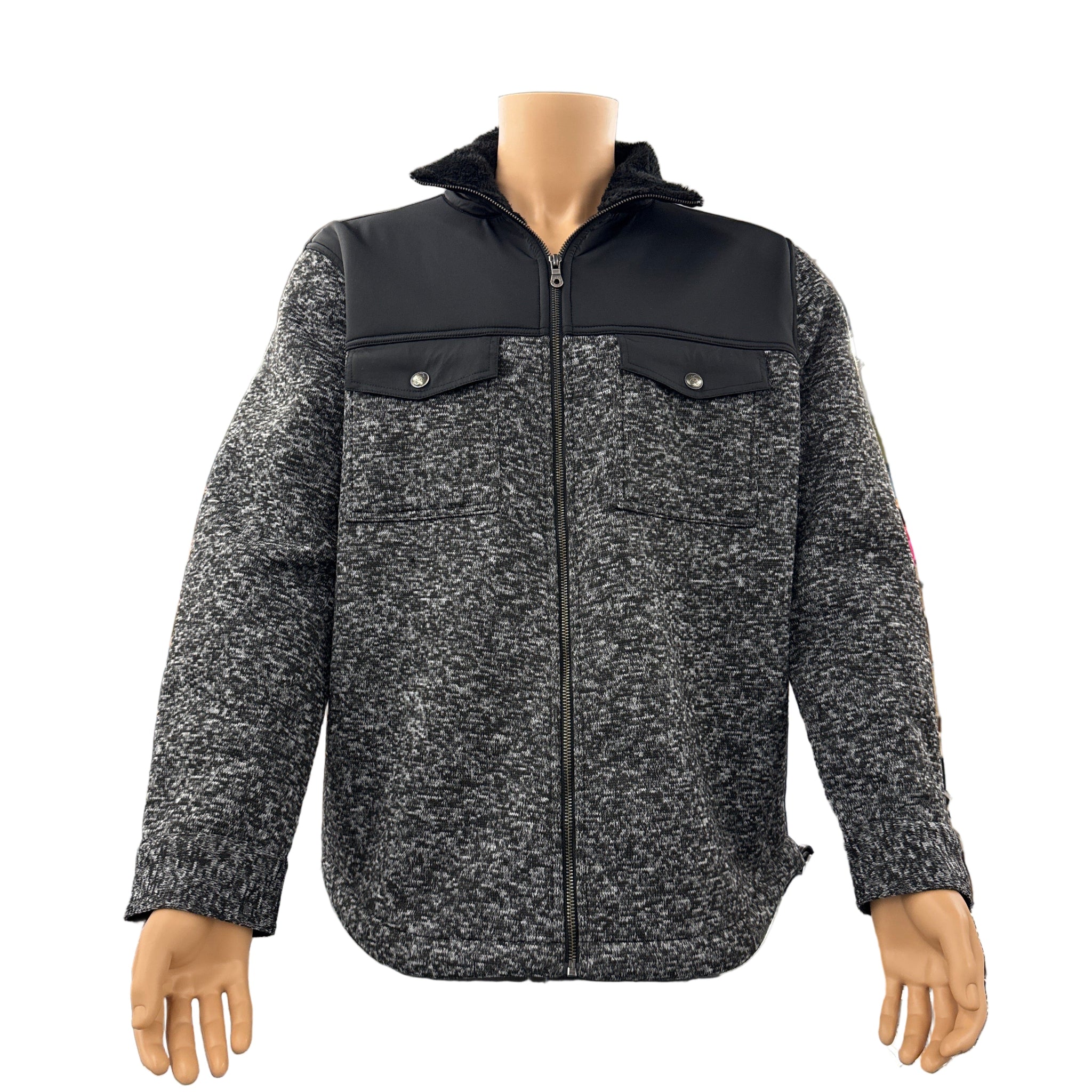 Gray heathered and black zip up jacket