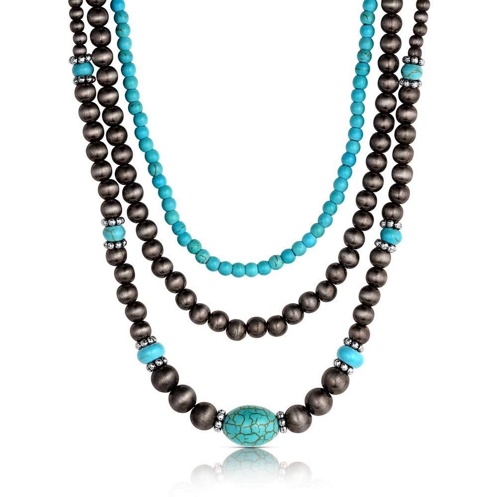 Three layered beaded necklaces with turquoise beads