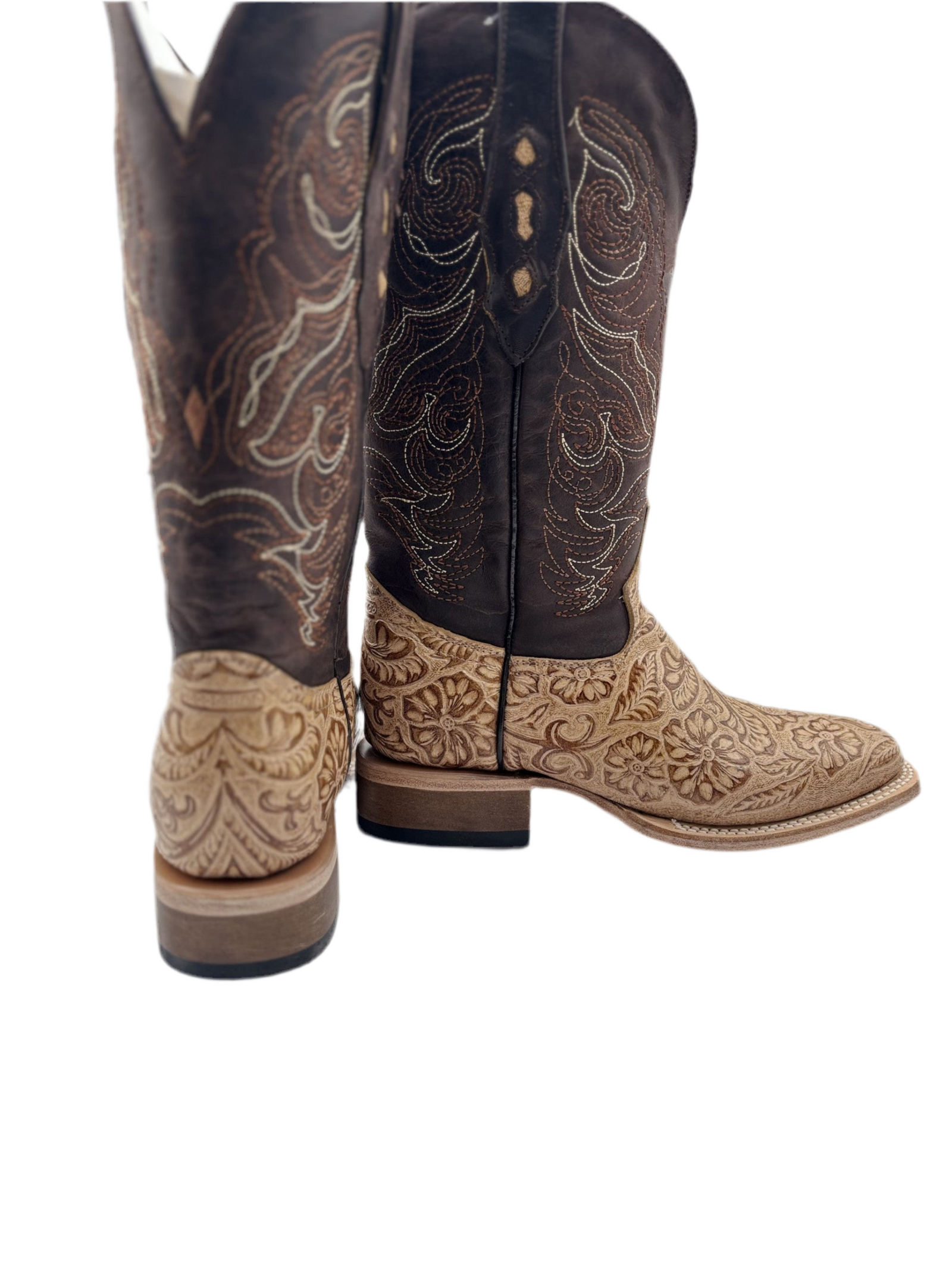 CT Wms Floral Tooled Brown Tan Boot Q452