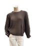 Ladies Brown Crewneck Blanket Sweater with white stitching Down the sleeve.  SW11485