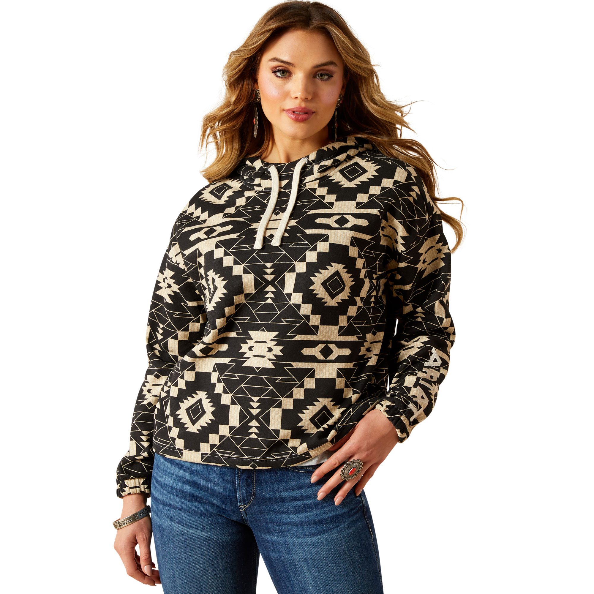 Black southwest pattern Ariat Hoodie